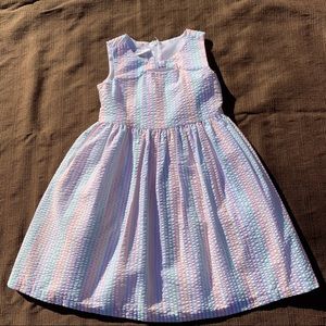 Bonnie Jean pastel seersucker girls dress with front eyelet cutout - Size 5
